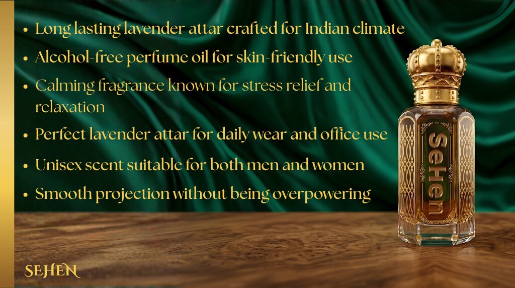 Sehen Attar benefits – long lasting alcohol-free perfume oil with calming fragrance for daily use and stress relief