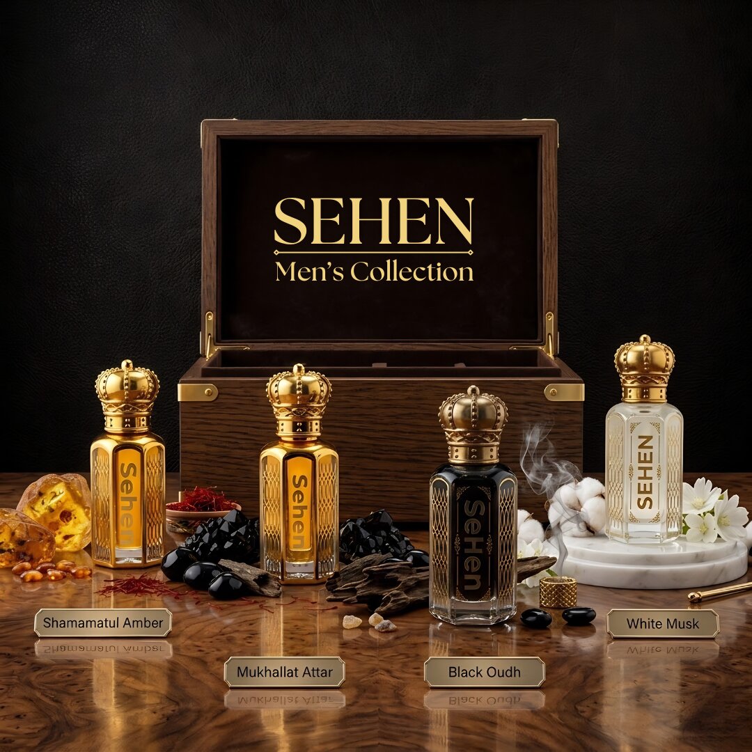 mens attar combo set shamamatul amber mukhallat attar black oudh white musk luxury attar gift set long lasting perfume oil