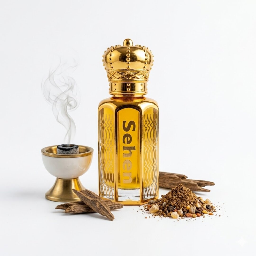 Sehen Bakhoor Attar smoky oudh fragrance oil with bakhoor burner long lasting alcohol free arabic attar woody spicy perfume oil traditional scent India