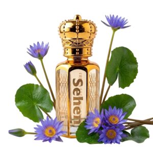 Luxury blue lotus attar perfume oil with floral aquatic notes, alcohol free long lasting fragrance in India