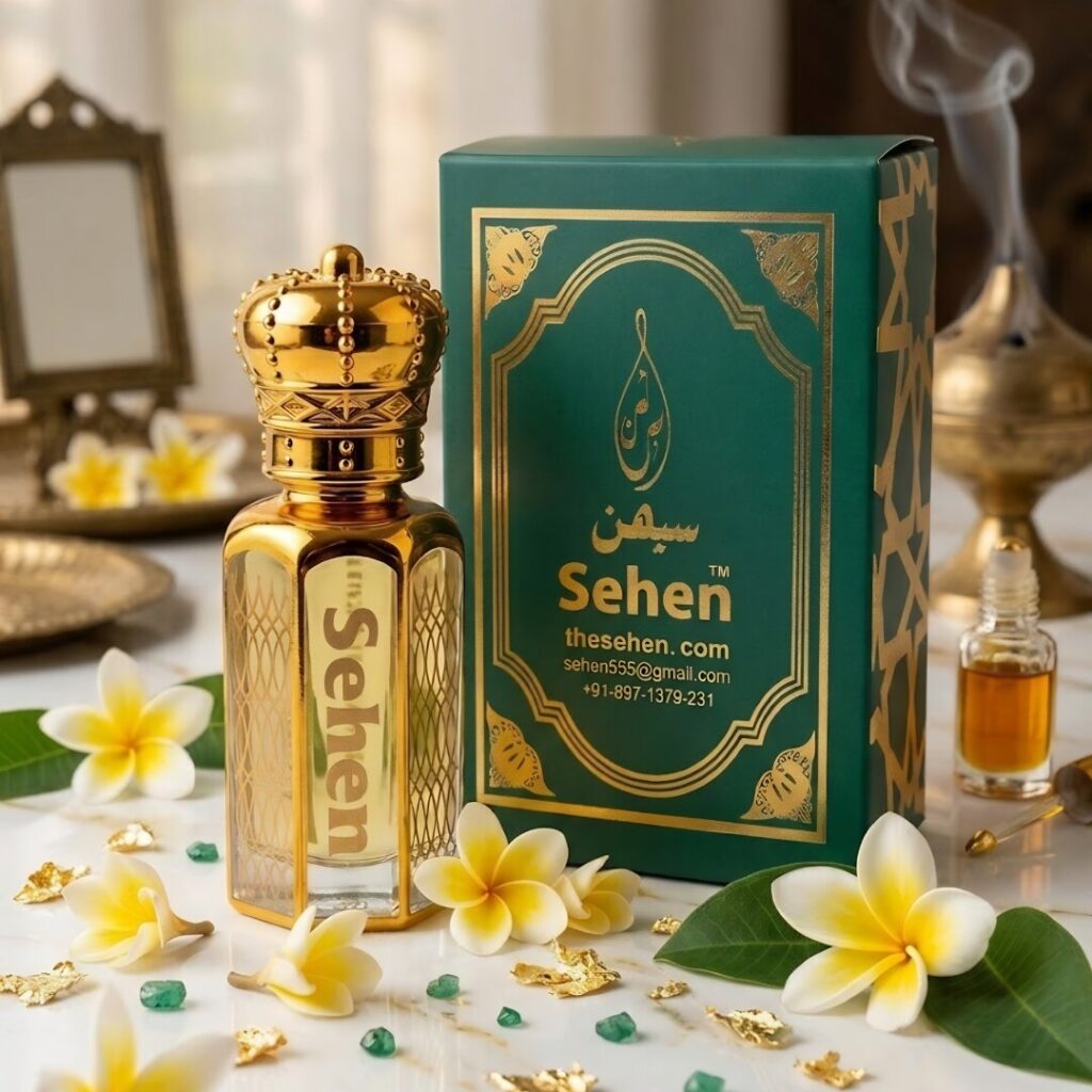 Luxury champa attar perfume oil with premium presentation, long lasting alcohol free floral fragrance India