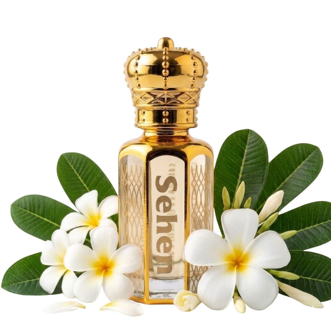 Luxury champa attar perfume oil with plumeria floral notes, alcohol free long lasting fragrance in India