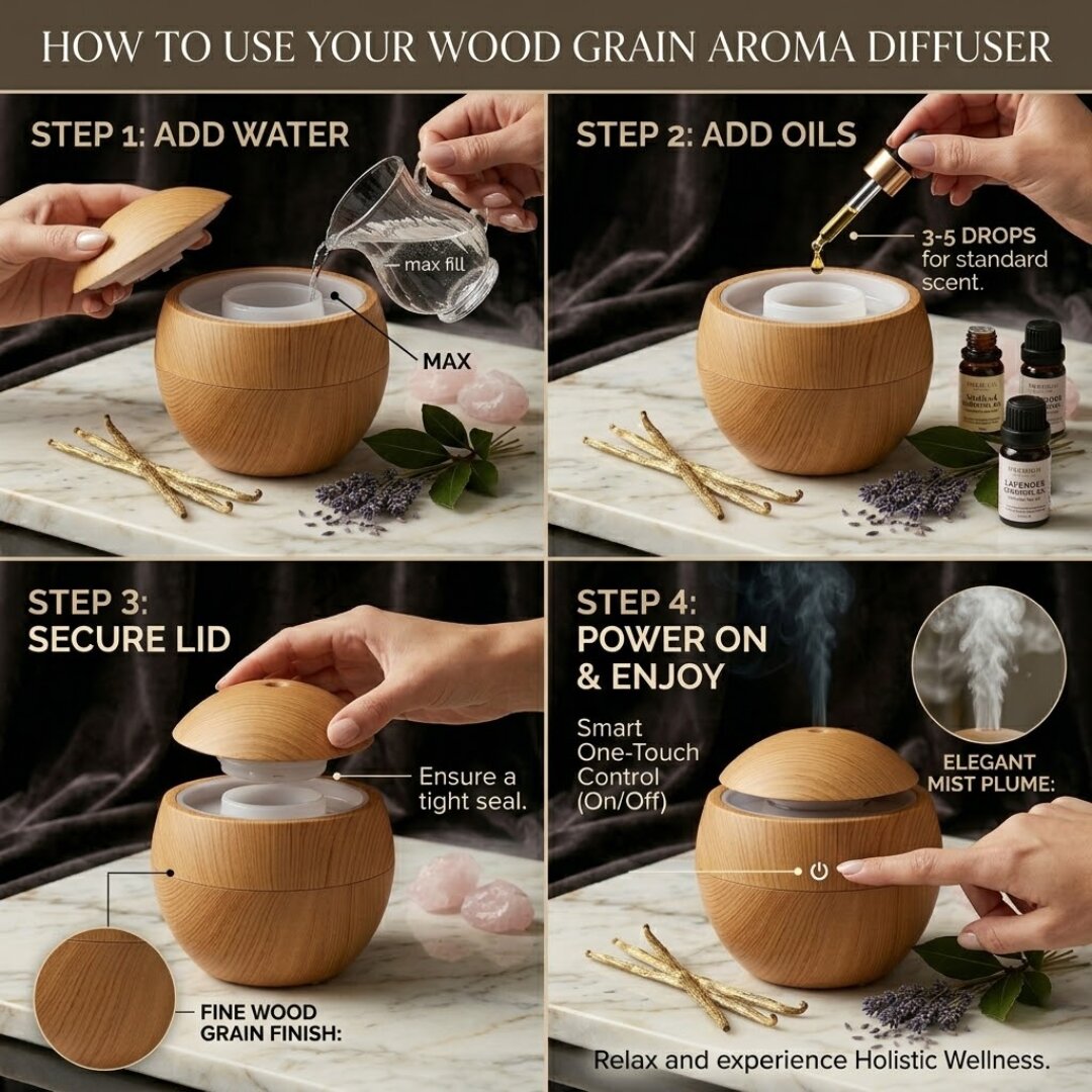 how to use wood grain aroma diffuser essential oil diffuser steps add water oils ultrasonic humidifier guide