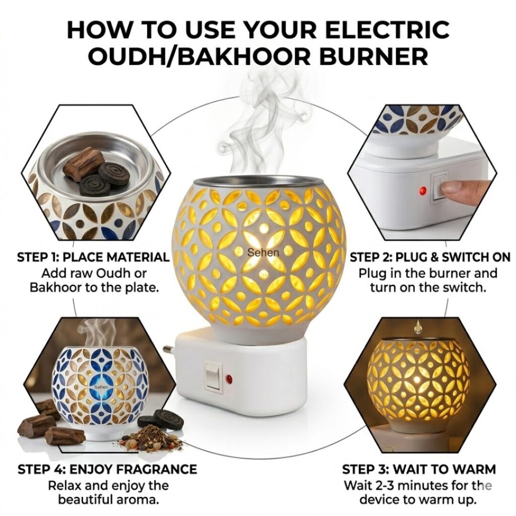 how to use electric bakhoor burner step by step oudh burner instructions sehen electric incense burner usage guide