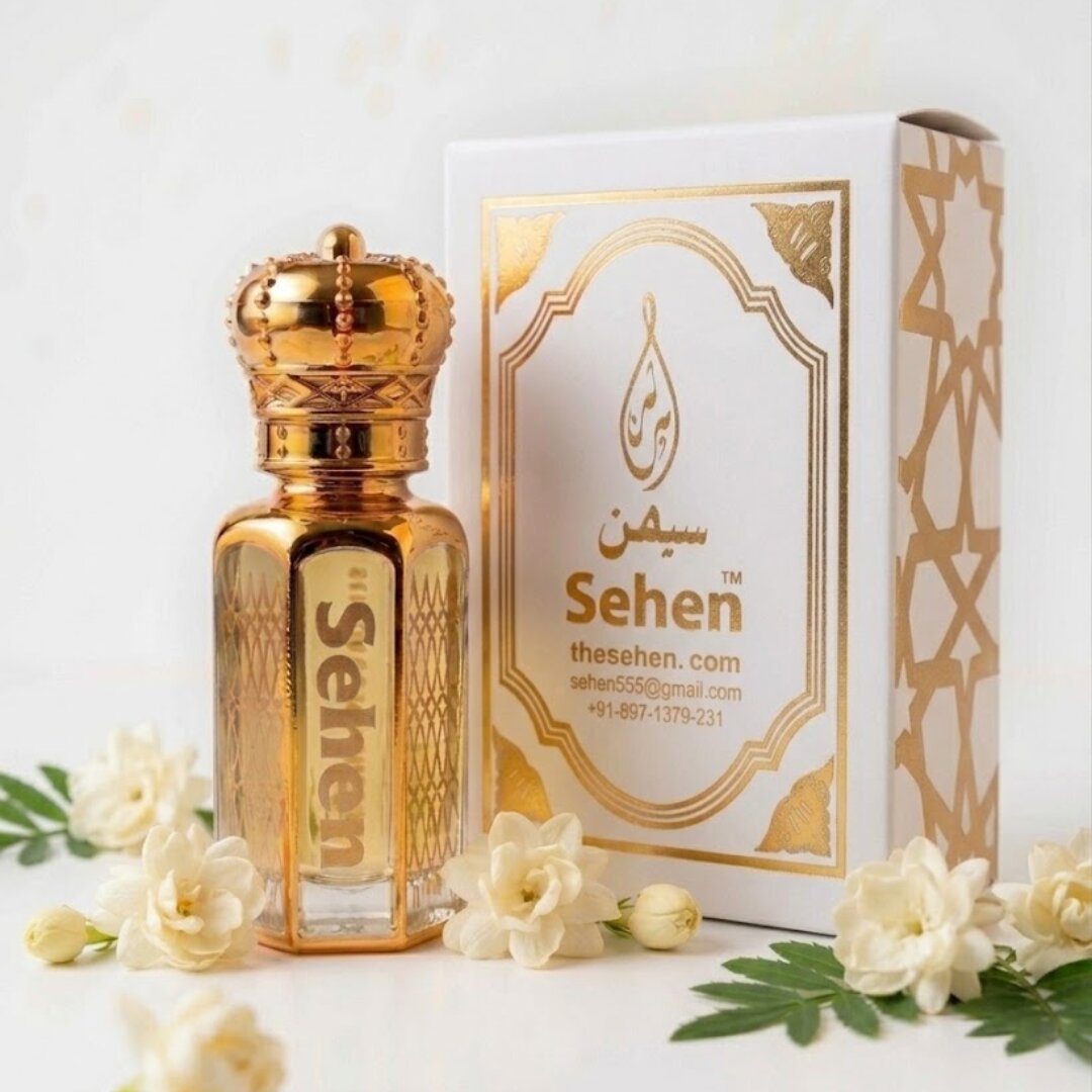 Motia attar perfume oil bottle with premium white and gold packaging box jasmine fragrance