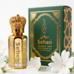 Musk flower attar perfume oil bottle with premium green and gold packaging box
