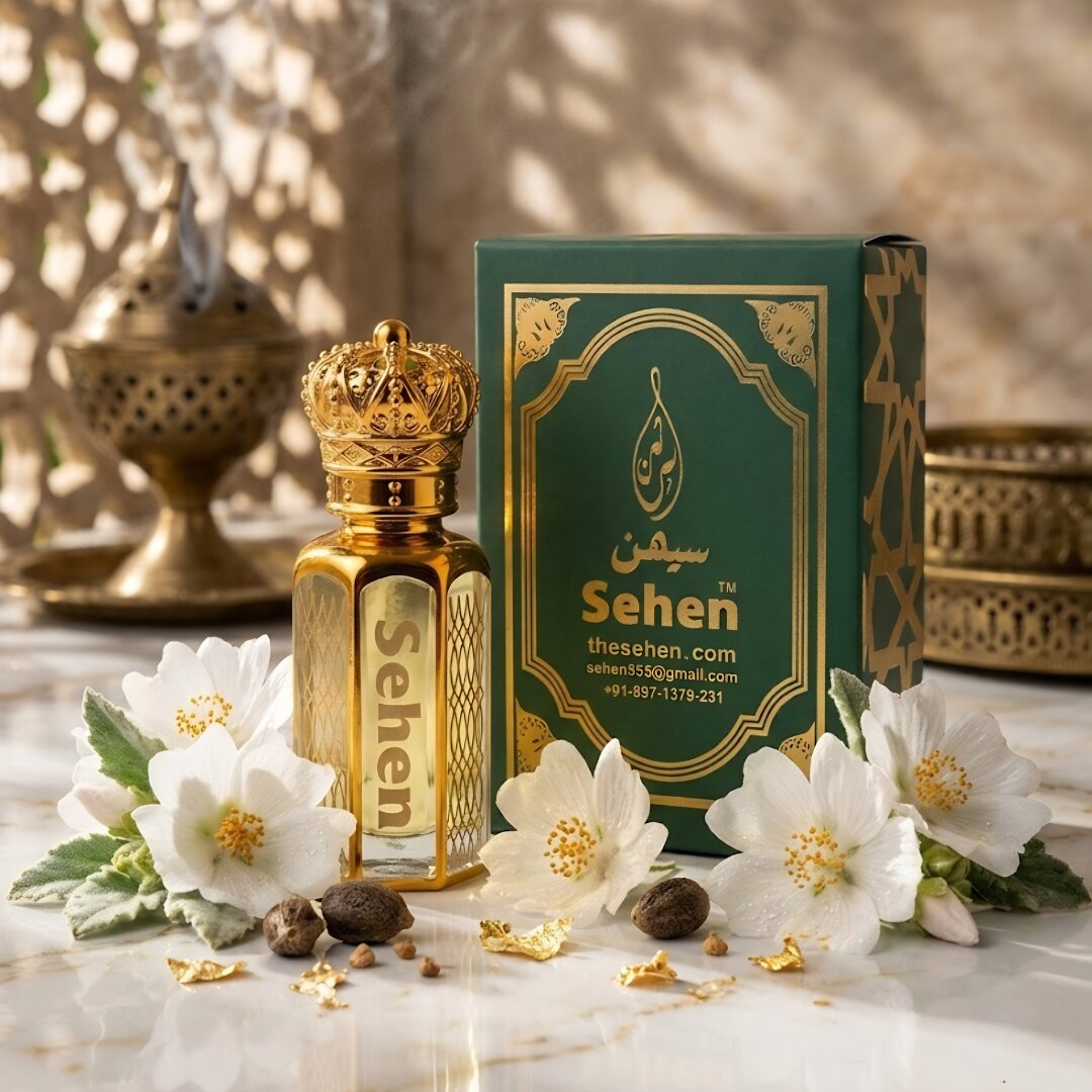 Luxury musk flower attar perfume oil with floral setup premium alcohol free fragrance