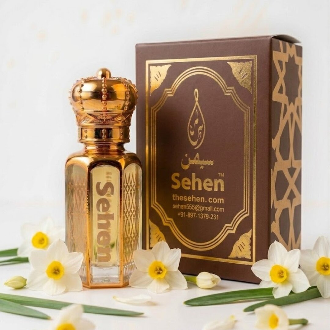 Narcissus attar perfume oil with premium brown and gold packaging box