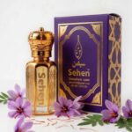 Saffron kesar attar perfume oil with premium purple and gold packaging box