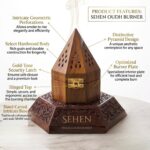 Sehen oudh burner features wooden mabkhara design perforation airflow charcoal burner features