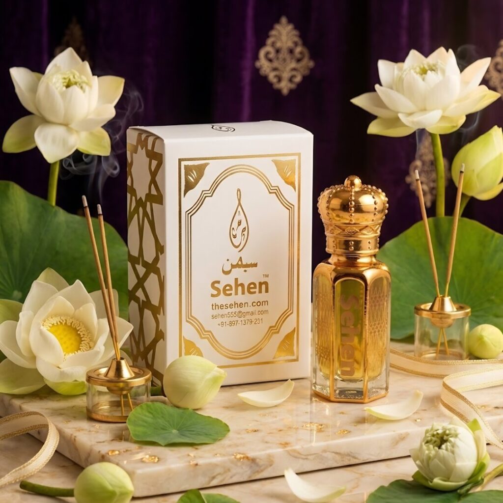 Luxury White Lotus Attar perfume oil calming floral fragrance alcohol free long lasting premium attar for meditation relaxation and daily wear India